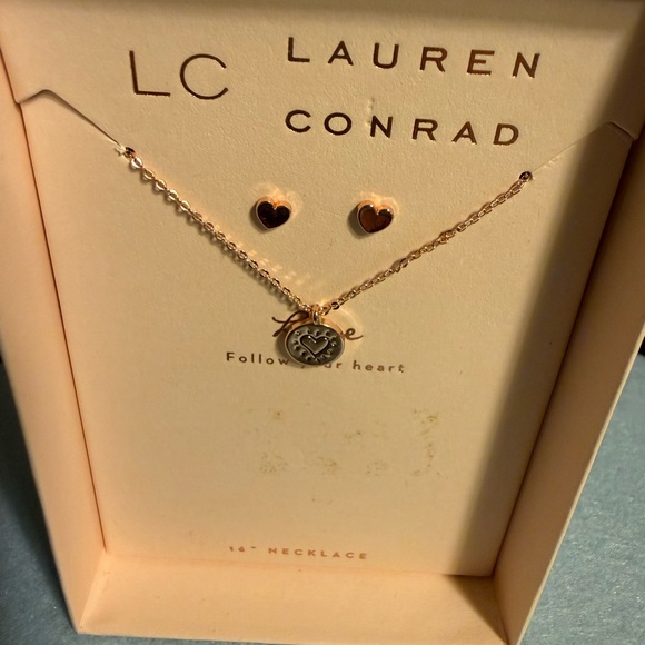 LC Lauren Conrad Jewelry - LC Lauren Conrad Gold Heart Necklace and Earrings